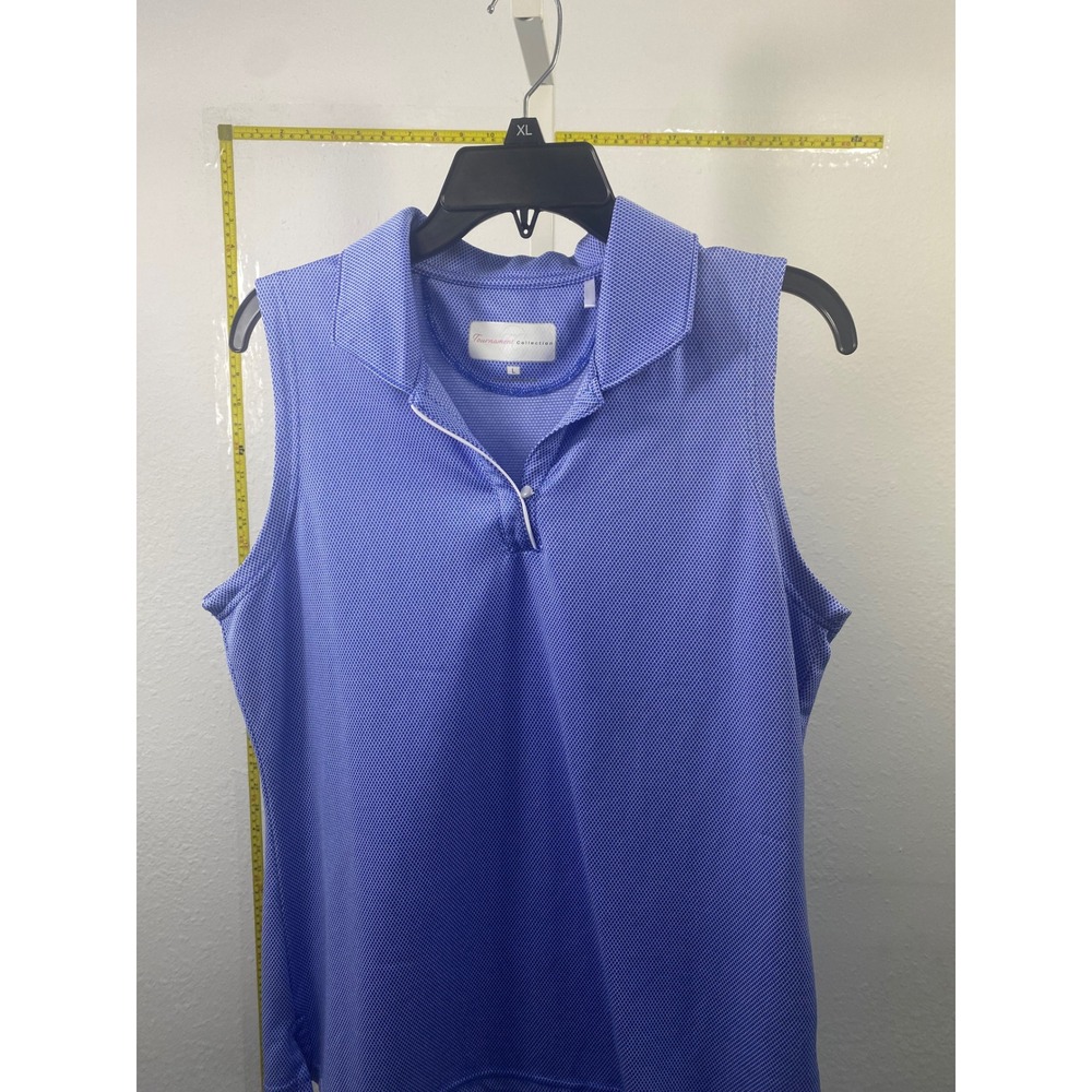 Tournament Collection Womens Blue Geometric Sleeveless Golf Polo Top Large L